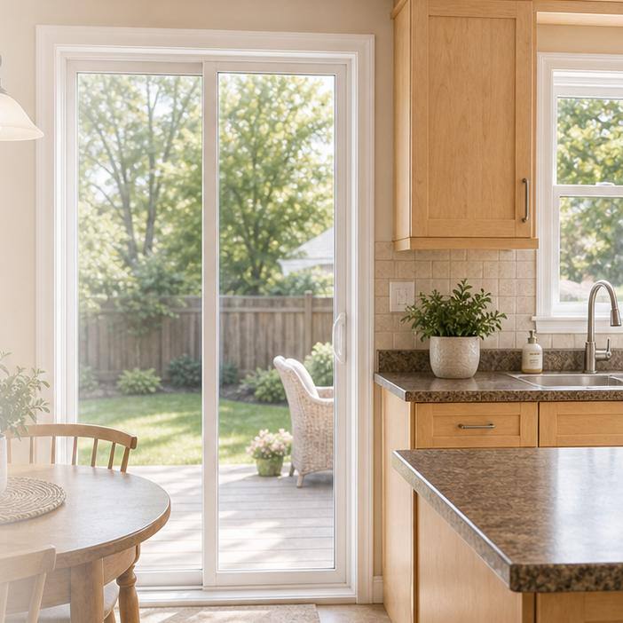 Sliding patio door off a kitchen